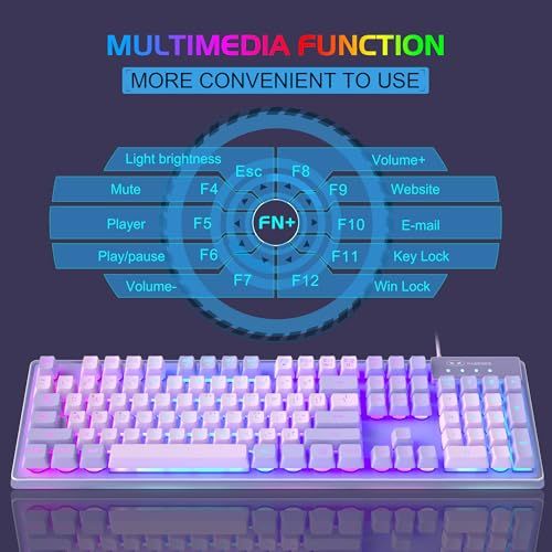 ゲーミングキーボードとマウスのコンボ、K1 RGB LEDバックライト付き有線キーボード 104キー付き コンピューター PC/ラップトップ用ゲーミングキーボード(パープル)Ju