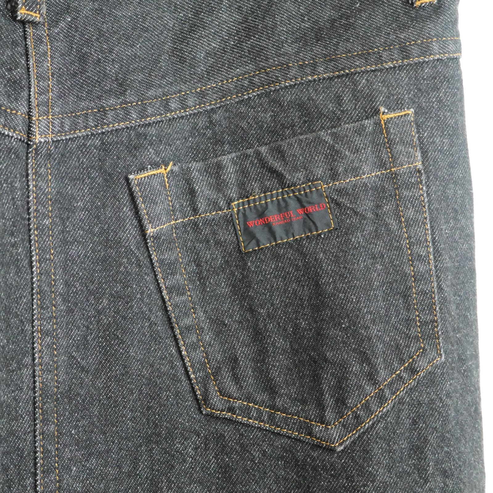 【レア美品】ワンダフルワールド カネコイサオ★サロペット風にも♪デニムスカート 黒系 無地 厚手 z21176