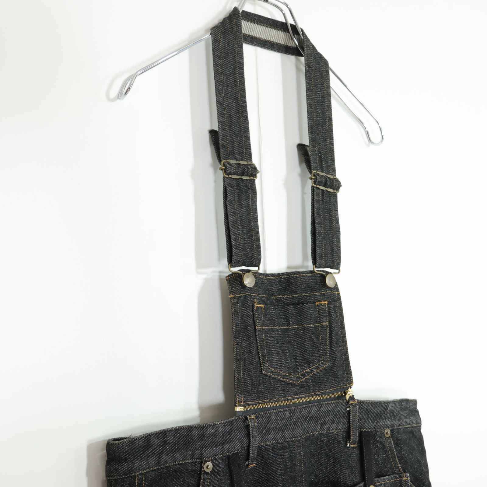 【レア美品】ワンダフルワールド カネコイサオ★サロペット風にも♪デニムスカート 黒系 無地 厚手 z21176