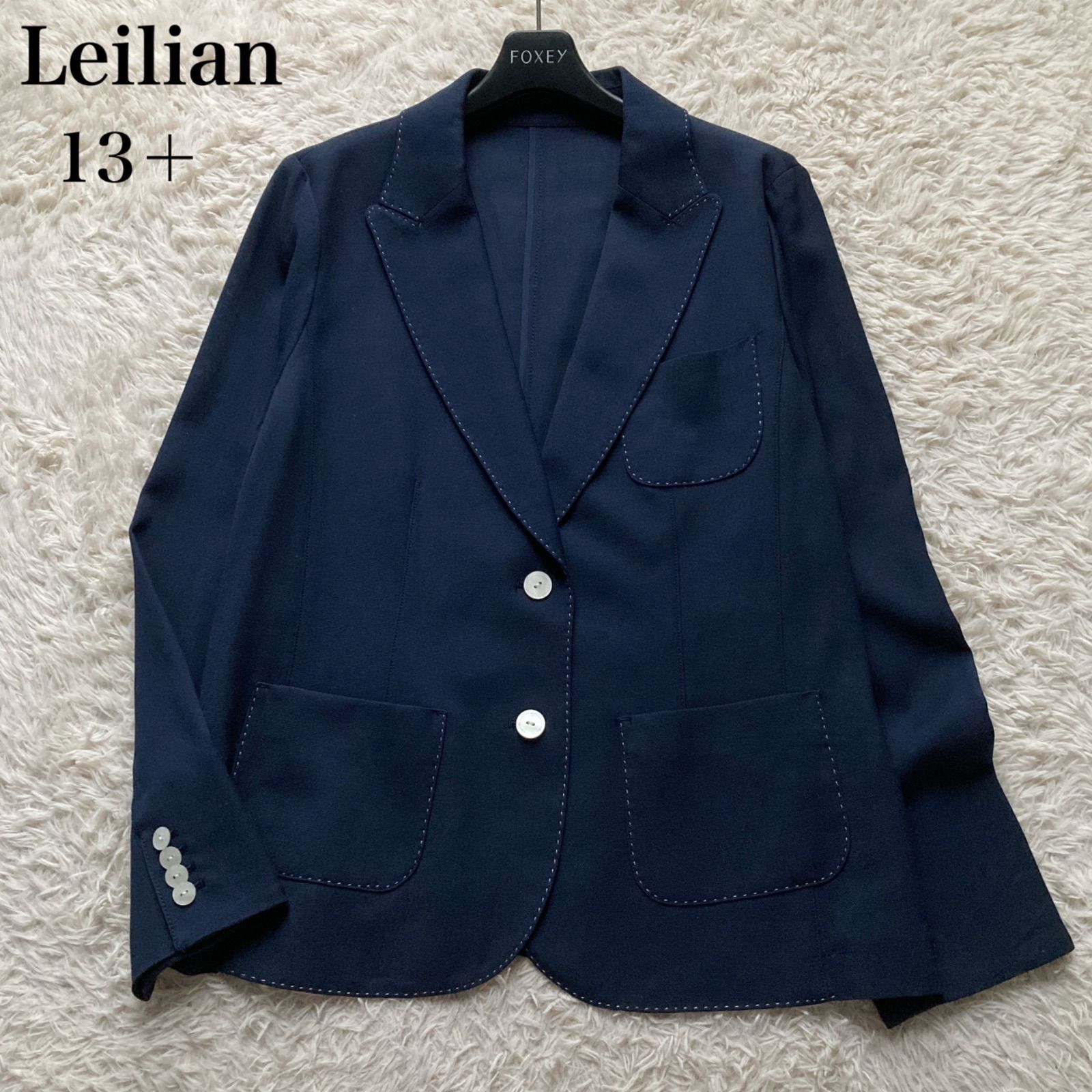 レリアン／高級 イタリア製 テーラードカラー きれいめジャケット 42ネイビー レリアン Leilian イタリア生地 日本製 サマー テーラードジャケット