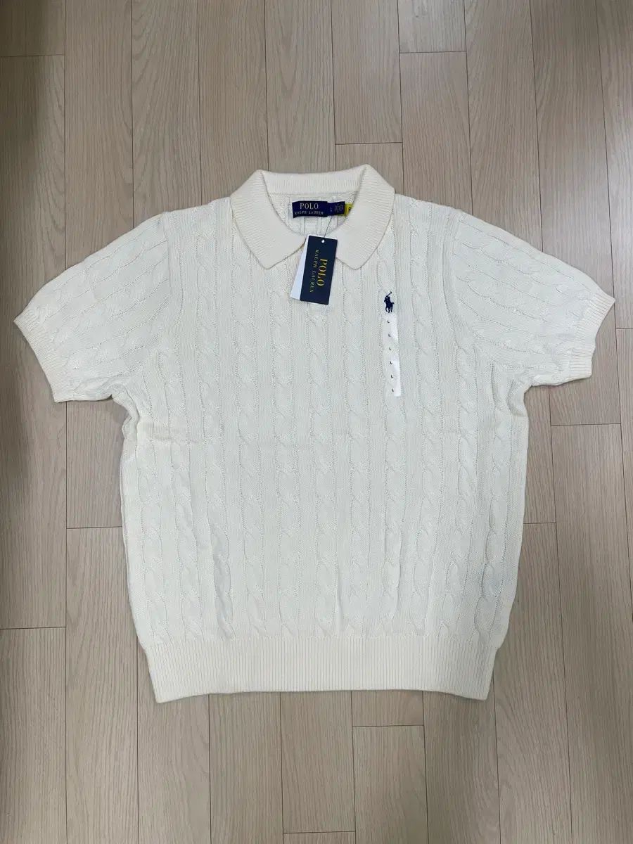 新品 ポロ ラルフローレン コットン ケーブル ニット半袖 アイボリー L