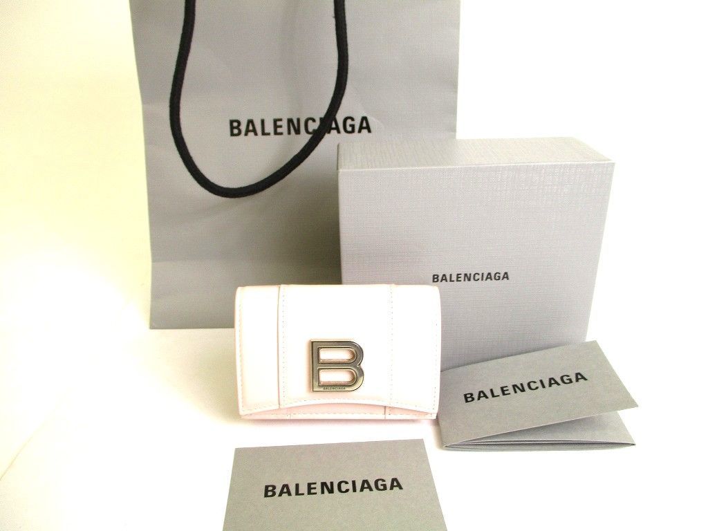 バレンシアガ BALENCIAGA HOURGLASS ミニウォレット シャイニーカーフスキン 3つ折り財布 ミニウォレット コンパクト財布 【未使用保管品】