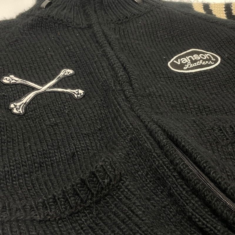 【中古品】 VANSON バンソン SKULL CROSS BONES ZIP KNIT JACKET スケルトン クロス ボーンズ ジップ ニット ジャケット アウター 【145-260617-sa-12-tei】