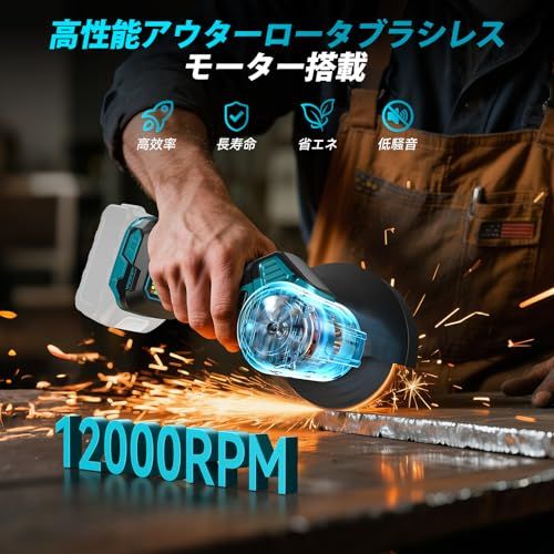 R◆Elikliv ミニグラインダー 充電式 1台2役 ディスクグラインダー＆丸ノコ 小型・軽量 ブラシレスモーター搭載 外径100mm 内径15mm 3段階スピード調整 正逆回転対応 静音設計 高速研磨 ベース付き 本体のみ 金属研磨 サビ 2a7ef807