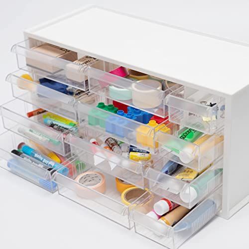 R◆livinbox 12 引き出し 小物入れ 収納ボックス パーツキャビネット 収納ケース 卓上 防塵 ビタミン 薬の整理整頓 マスキングテープ コスメ 手帳用品 手芸 ホビー 模型工具 ツールボックス ホワイト A9-512-WT dc6b2a55