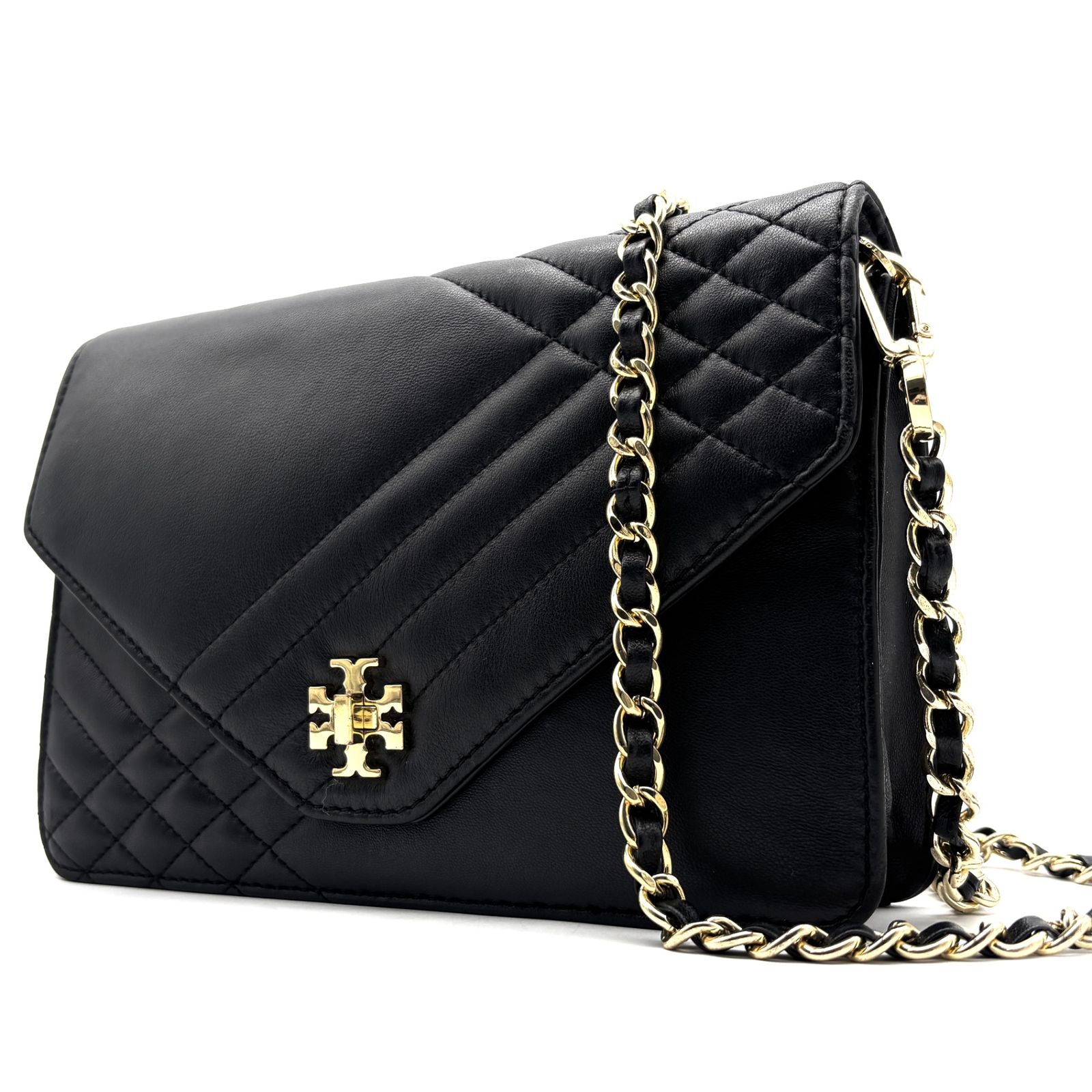 美品 トリーバーチ Tory Burch 2way チェーン ショルダーバッグ クラッチ キルティング ターンロック ブラック 黒 レザー 本革 ボーナス 夏休み 帰省 サマーギフト 敬老の日 ご褒美 プレゼント