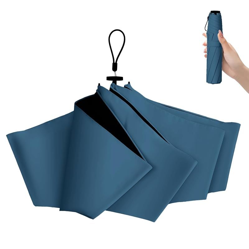 【新品】 日傘 UVカット100% 118g 軽量 折りたたみ傘 100遮光 遮熱 紫外線遮断 男女兼用 コンパクト 子供 母の日 収納ポーチ付き (ネイビー)