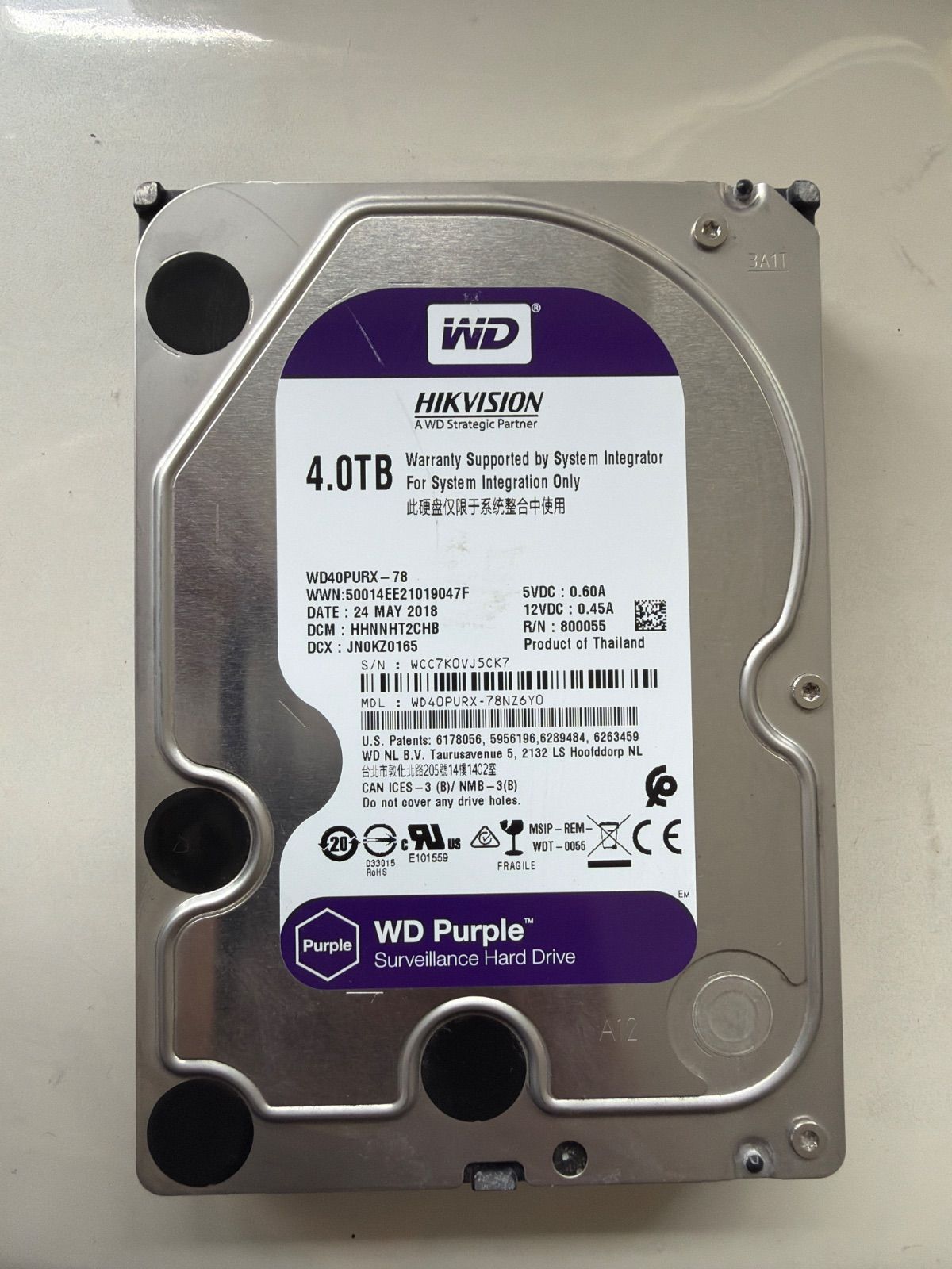WD Purple 4TB HDD 5CK7