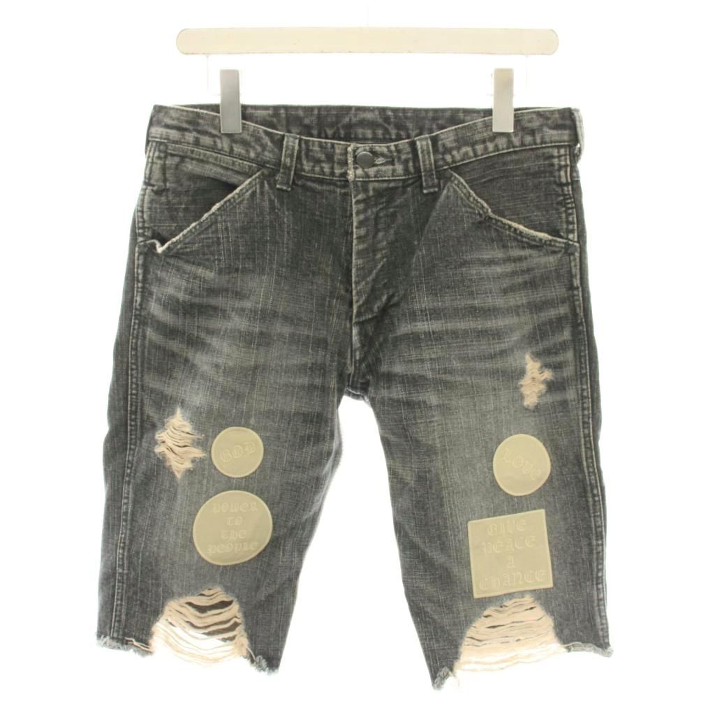 エヌエヌバイナンバーナイン n(n) by NUMBER (N)INE 04AW GIVE期 ハーフデニムパンツ ショートパンツ ジップフライ ワッペン加工 ダメージ加工 3 黒 ブラック /YT