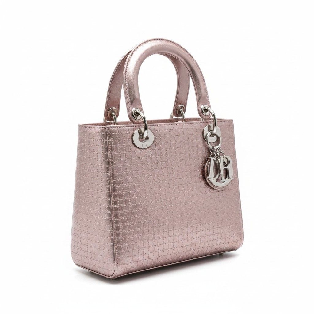 e18 Christian Dior クリスチャンディオール レディディオール ハンドバッグ メタリックピンク レディース バッグta1