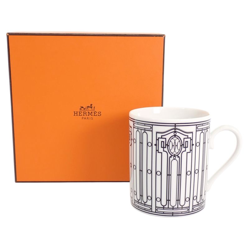 エルメス HERMES マグ アッシュ Hデコ No1 モノトーン 食器 コップ 1個 300ml P037031P マグカップ ポーセリン ホワイト ブラック【中古】【Sランク】