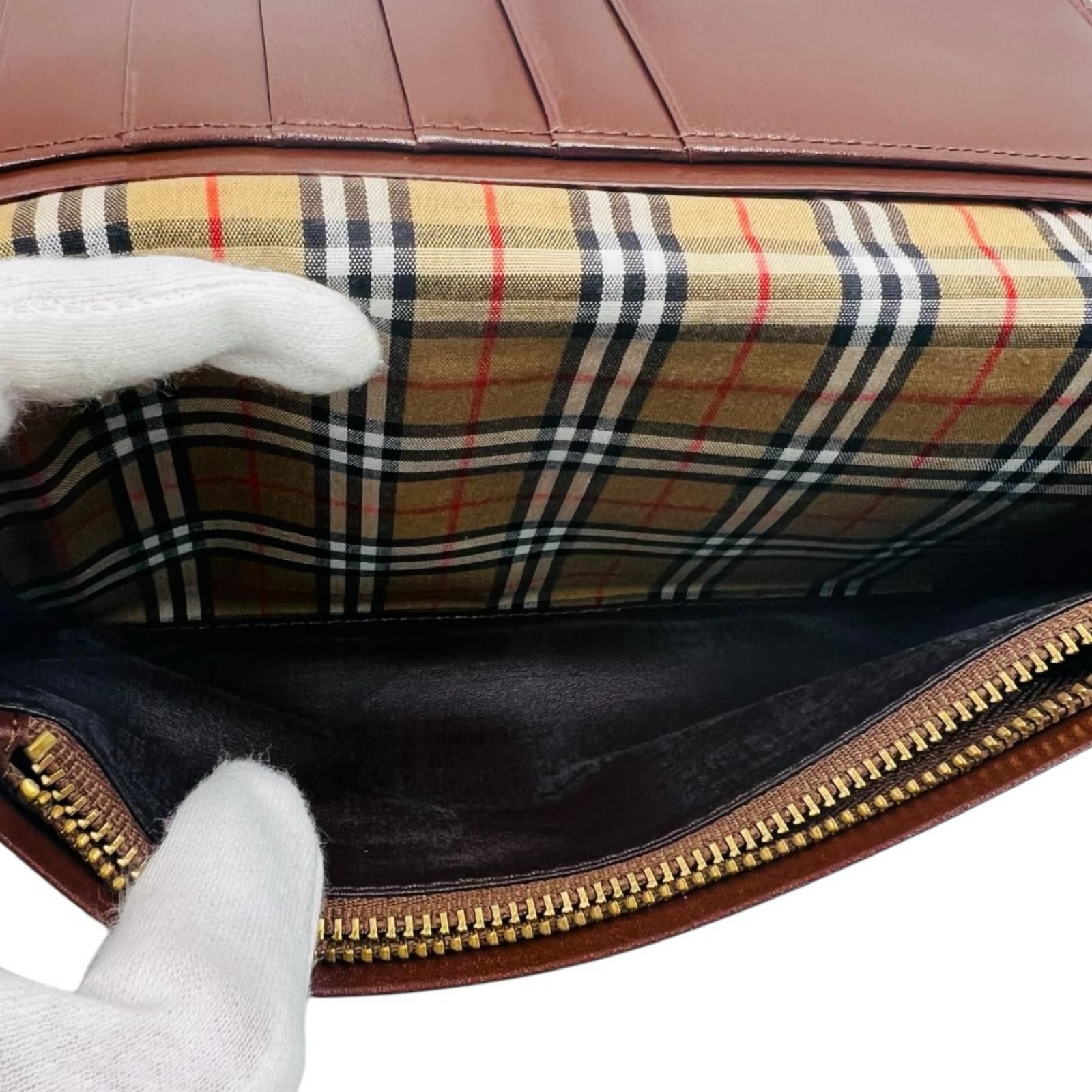 BURBERRY バーバリー 長財布 レザー ブラウン 茶色 ノバチェック BURBERRY バーバリー 長財布 レザー ブラウン 茶色 ノバチェック