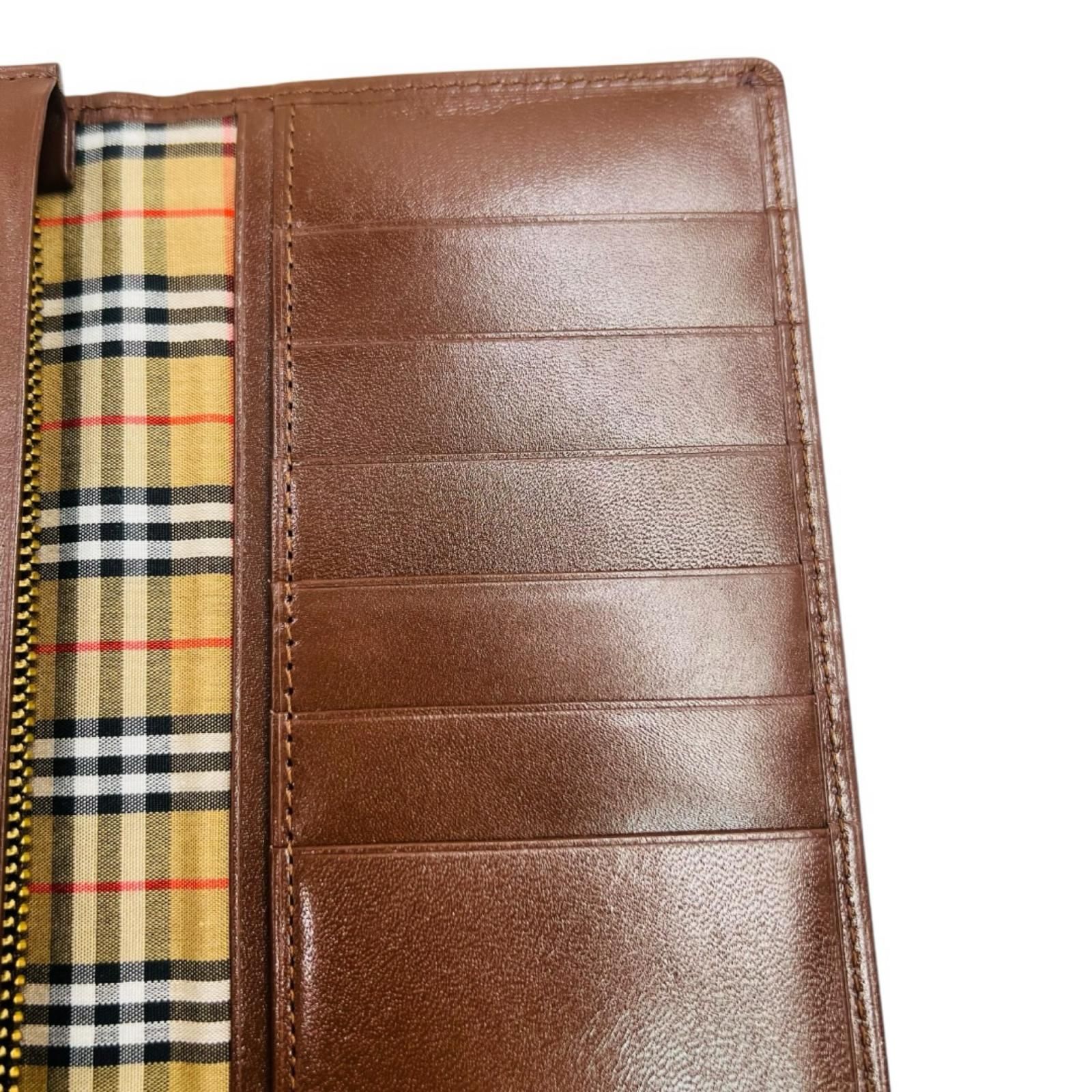 BURBERRY バーバリー 長財布 レザー ブラウン 茶色 ノバチェック BURBERRY バーバリー 長財布 レザー ブラウン 茶色 ノバチェック
