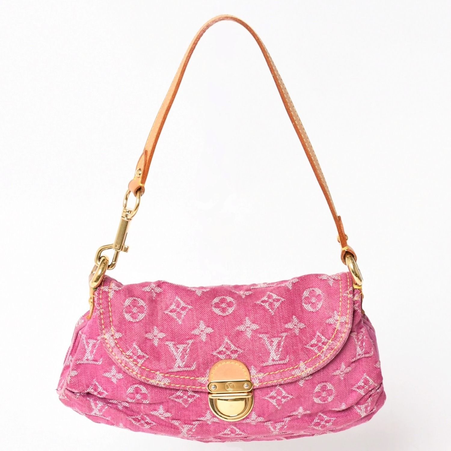 極美品 LOUIS VUITTON ルイヴィトン ミニプリーティ ワンショルダーバッグ M95216 モノグラム デニム ピンク 中古 4a003934