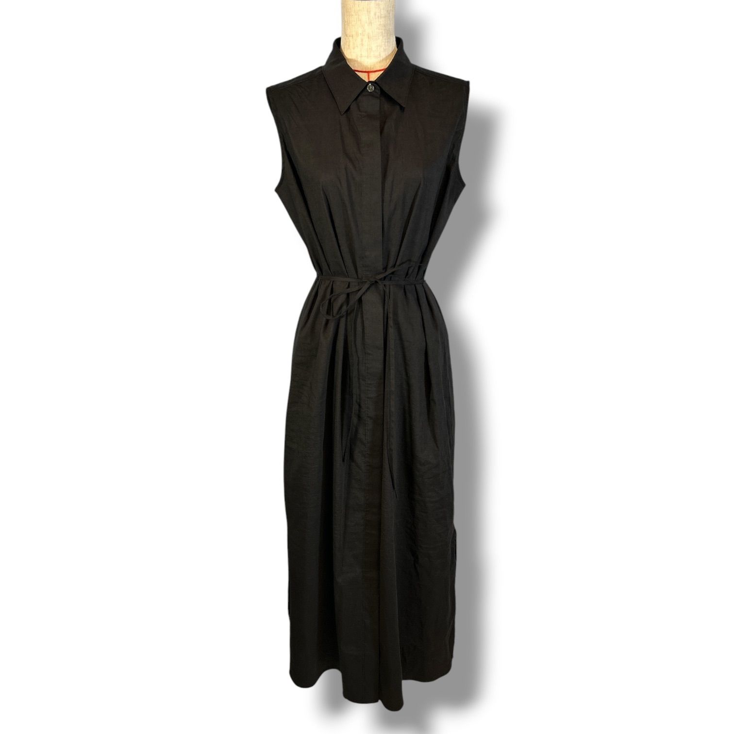 theory セオリー エコクランチウォッシュスリーブシャツドレス ワンピース ECO CRUNCH WASH SL SHIRTDRESS リボン サイドスリット ブラック 黒 サイズ2 レディース 夏 ゴーゴー古着マルイファミリー溝口店 23 No.889