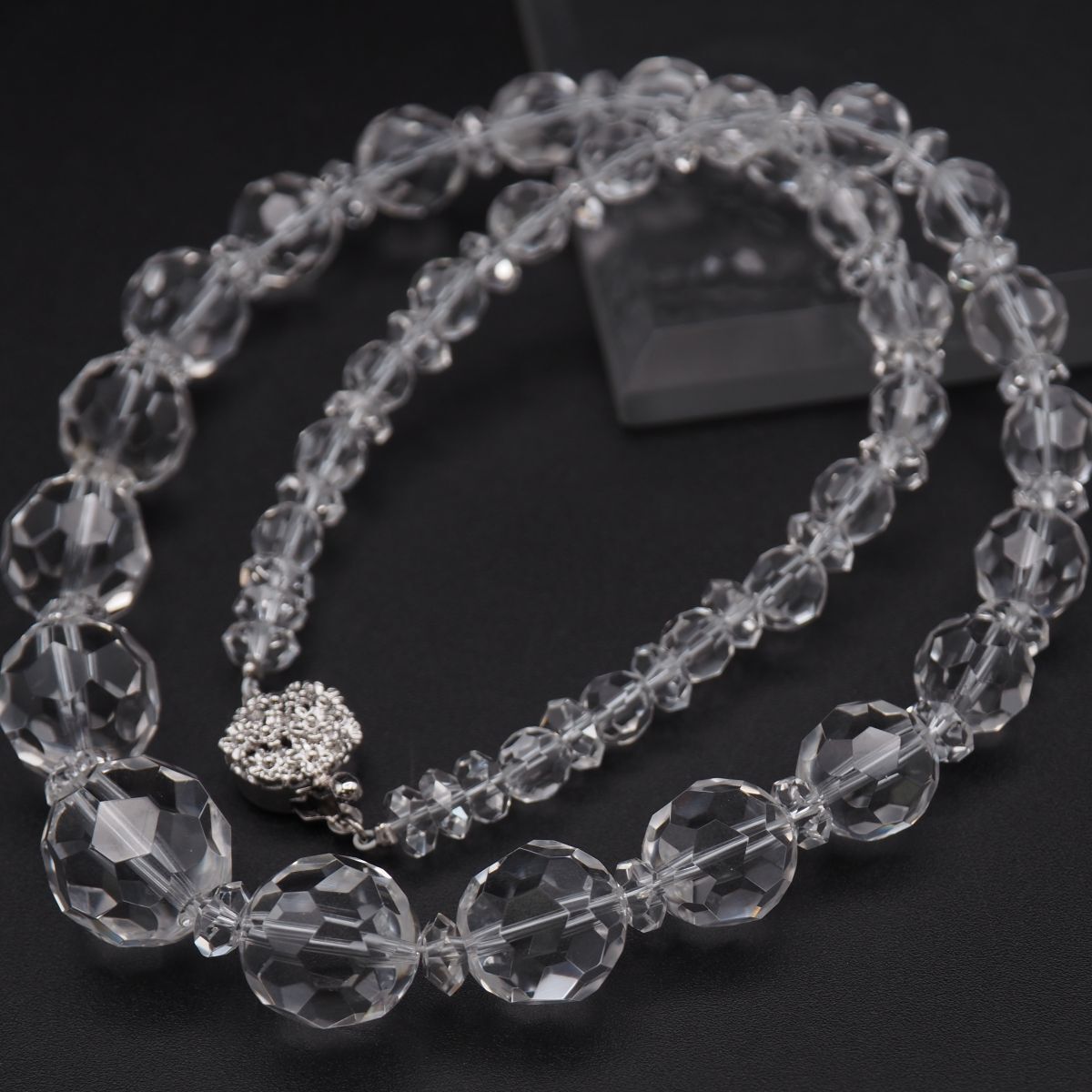 A486 大粒 水晶 SILVER刻印 ネックレス ミラーボールカット デザイン シルバー