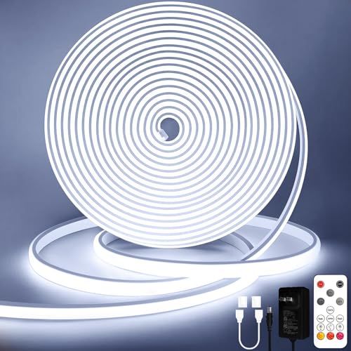 Lamomo 10M COB LEDテープライト IP65防水 高輝度 LED テープ 6000K 調光可能 昼光色ネオンチューブライト リモコン付きシリコン 曲がりやすい 切断可能 間接照明/DIY装飾/インドア/寝室/キッチン/リビングル 88c515f8