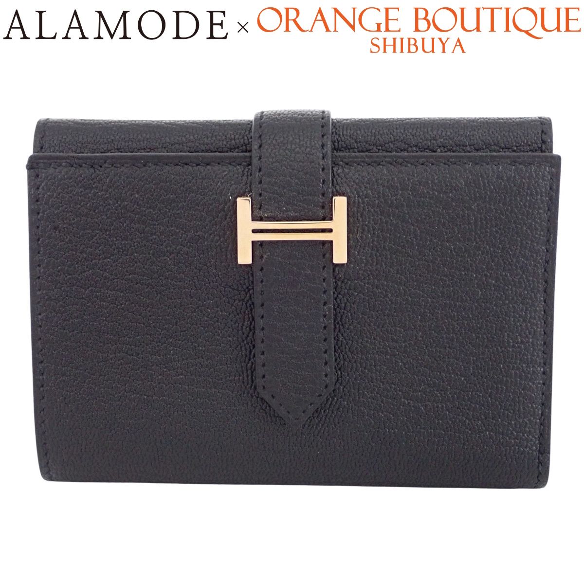 HERMES(エルメス) ベアンコンビネ ブラック黒 シェーブル ピンクゴールド金具 B刻印 コンパクトウォレット 三つ折り 3つ折り 財布 ユニセックス 40802202964【中古】【アラモード】