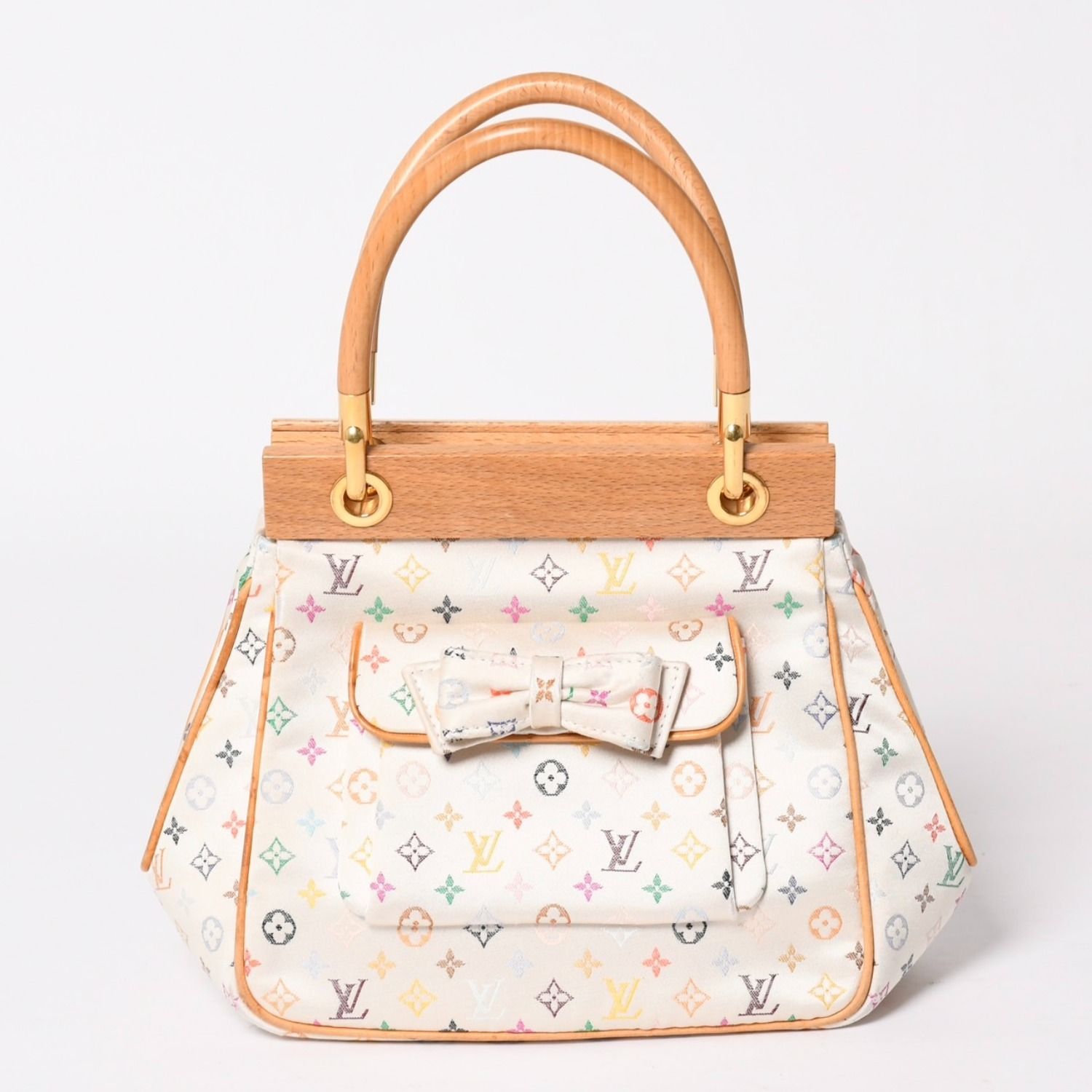 新品同様 LOUIS VUITTON ルイヴィトン サテン アベリア ハンドバッグ M92936 モノグラムマルチカラーサテン ウッド 中古 4a004163