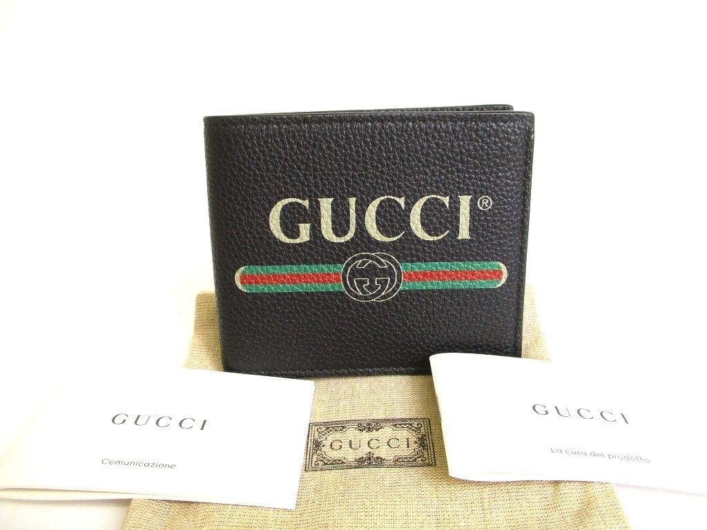 グッチ GUCCI ヴィンテージロゴ レザー 2つ折り 札入れ 財布 コンパクト財布 コンパクトウォレット メンズ 【未使用保管品】