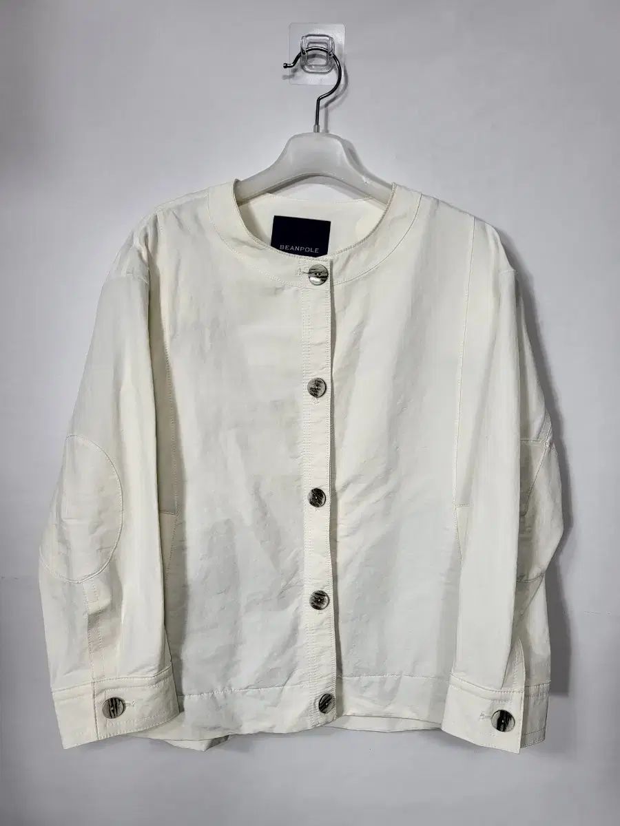 BEAN POLE ビーンポール クリーム色 ラウンドネック 麻混 リネンブレンド ジャケット 90-95 M