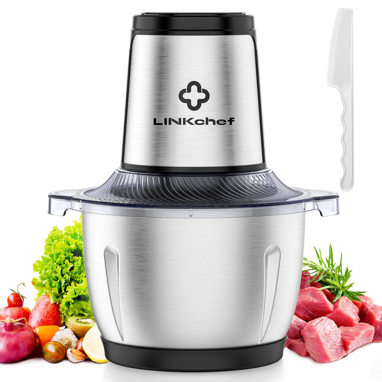 ☆新品☆フードプロセッサー LINKChef 1.5L容量 250Wハイパワー 2段階スピード 3層ステンレス刃 電動フードチョッパー みじん切り・挽肉・離乳食対応 氷も砕ける ブレンダー 一台多役 家庭用 コンパクト 洗いやすい