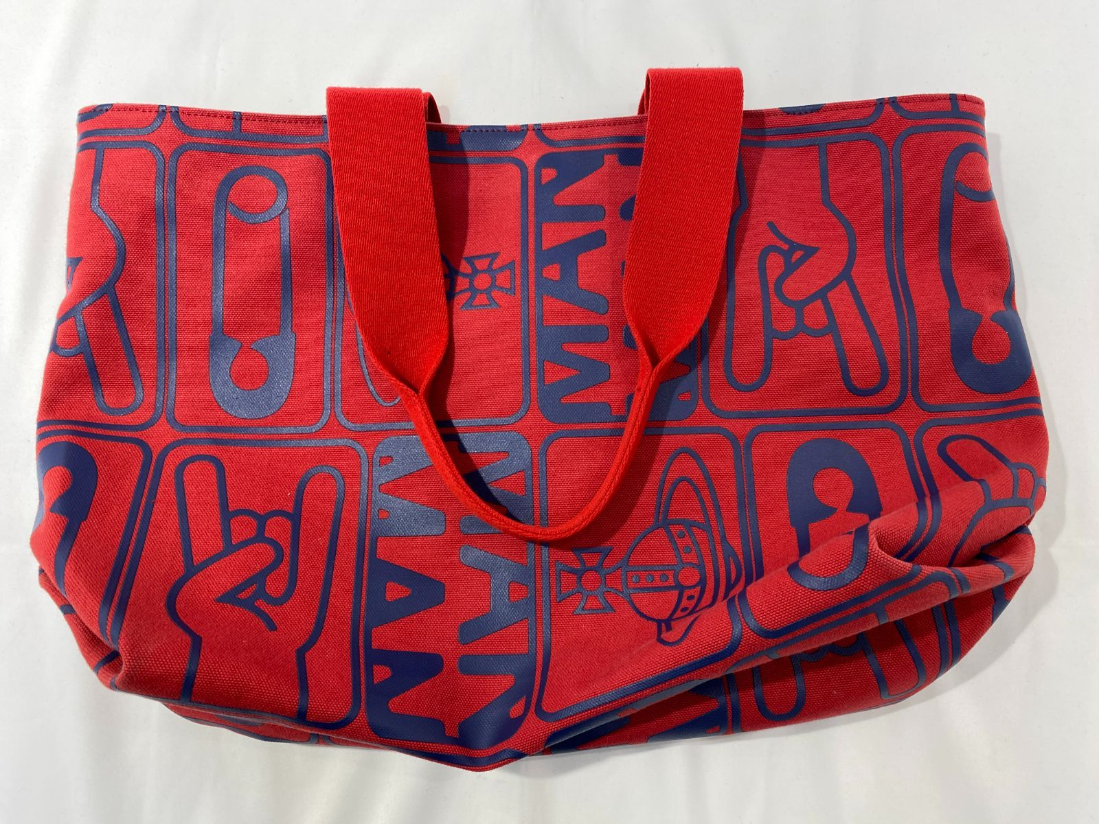 [七重浜77-4-080617nh] VivienneWestwood/ヴィヴィアンウエストウッド　TAGSプリントキャンバストート[中古] [レディース]