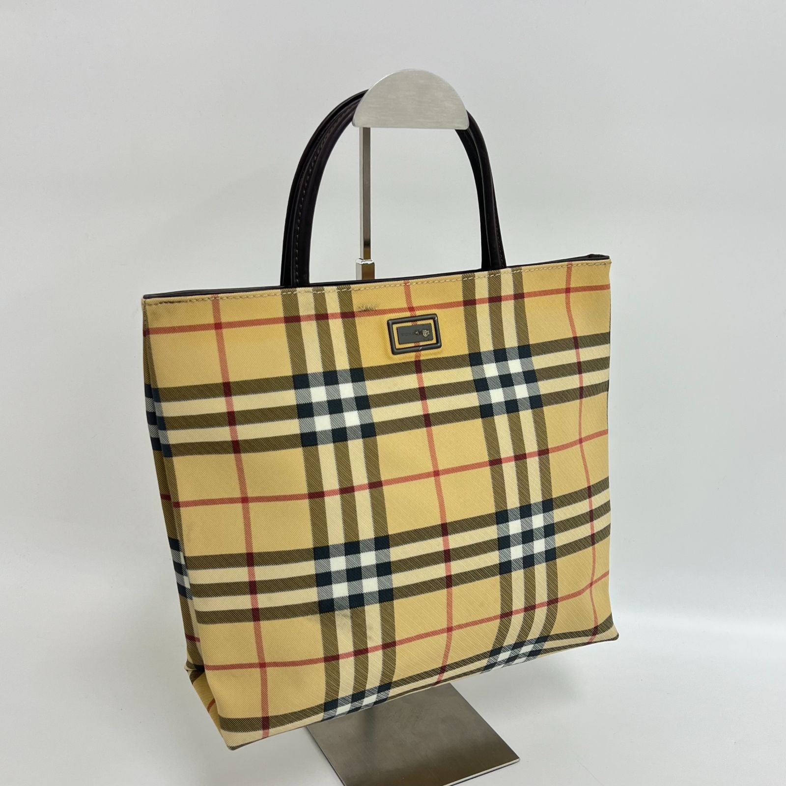 【上品】Burberry バーバリー トートバッグ ハンドバッグ ノバチェック キャンバス レザー ブラウン 茶 レディース
