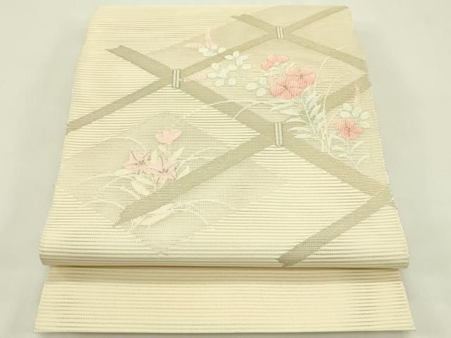 平和屋着物＊夏物　八寸名古屋帯　絽綴れ　草花菱文　金銀糸　正絹　逸品　CABI5338rv