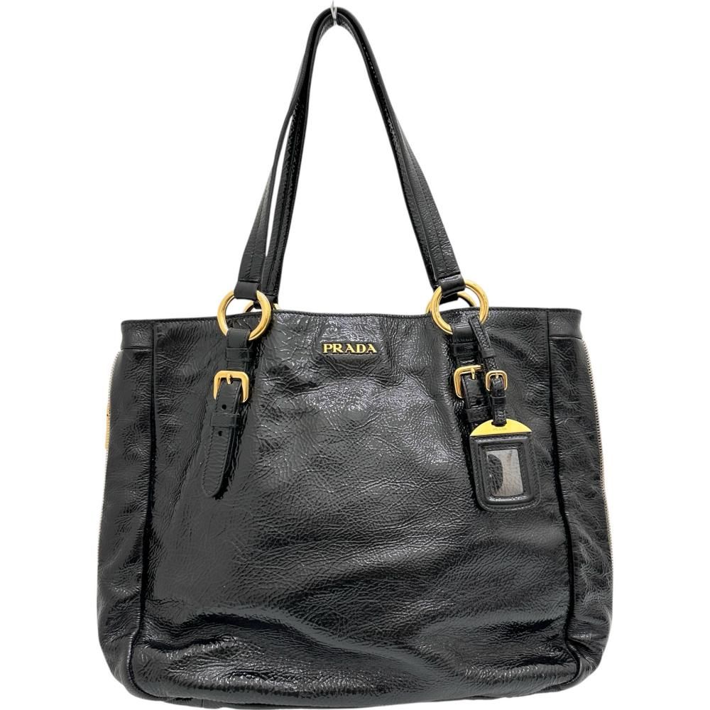 【PRADA/プラダ】ハンドバッグ トートバッグ エナメル ブラックエナメルレザー/ゴールド金具 レディース 【中古】【真子質店】【BL】