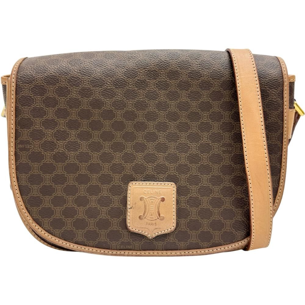 【CELINE/セリーヌ】ショルダーバッグ PVCコーティングキャンバス/レザー マカダム柄/ブラウンPVC/ブラウンレザー レディース 【中古】【真子質店】【BL】