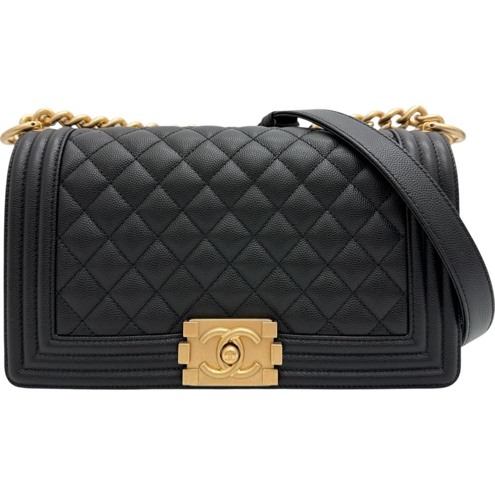 【CHANEL/シャネル】A67086 ショルダーバッグ シリアルプレート(2021年以降） キャビアスキン ブラックレザー/ゴールド金具 レディース 【中古】【真子質店】【BL】