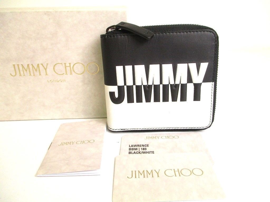 ジミーチュウ Jimmy Choo ローレンス ロゴモチーフ レザー 2つ折り 財布 コンパクト財布 メンズ レディース 【未使用保管品】