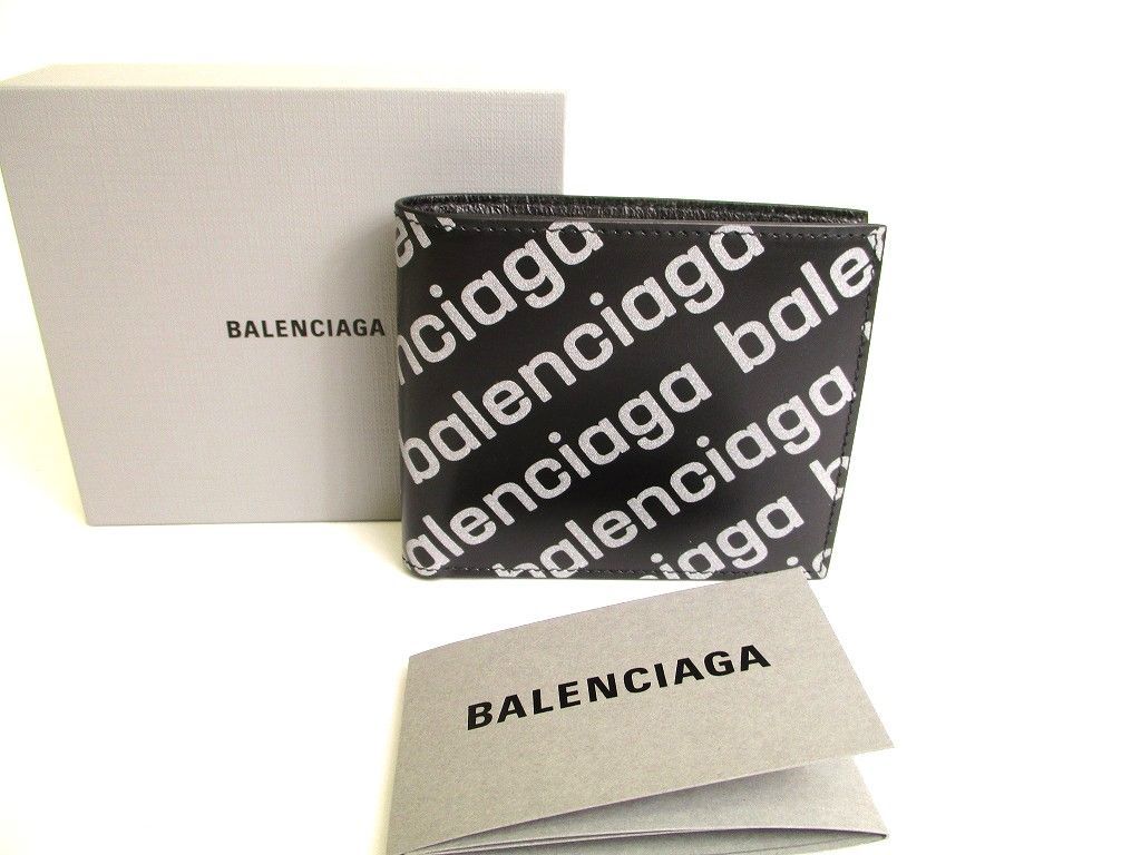 バレンシアガ BALENCIAGA ロゴモチーフ カーフレザー 2つ折り 札入れ コンパクト財布 カードケース メンズ　【未使用保管品】
