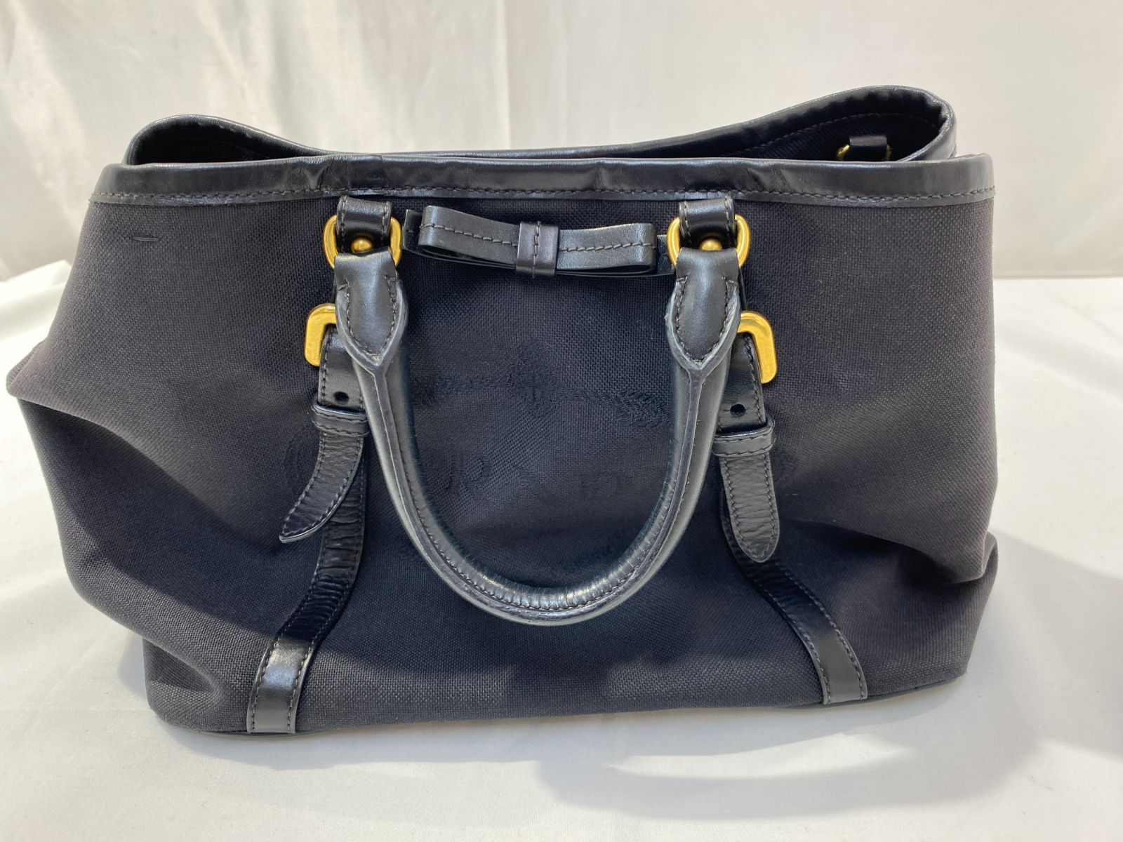 [七重浜85-2-080616nh] PRADA プラダ ロゴジャガード キャンバス ハンドバッグ[中古] [レディース]