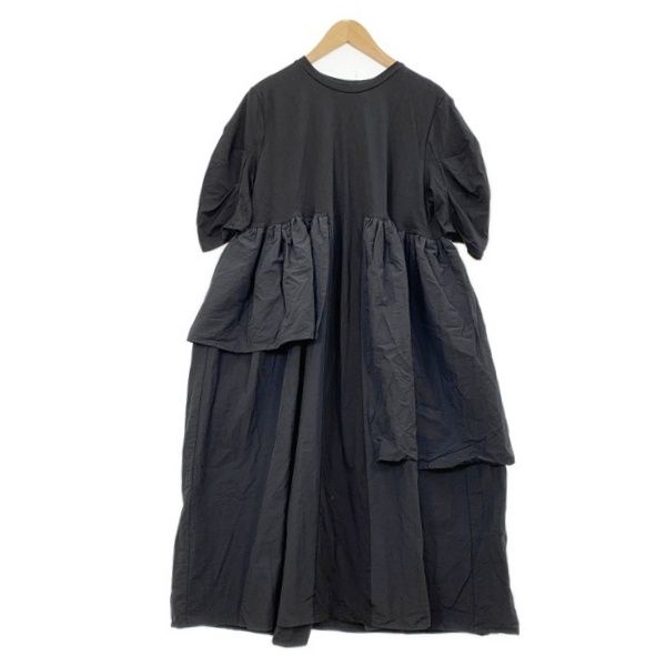 HeRIN.CYE ヘリンドットサイ ワンピース タック スリーブ ドッキング ドレス スカート 530IST83-1261 半袖 ロング丈 異素材MIX レディース サイズ36 ブラック トップス DL19343■