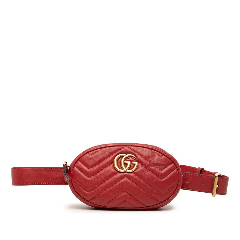 グッチ GGマーモント キルティング ボディバッグ ウエストバッグ 476434 レッド レザー レディース GUCCI【1-0268096】