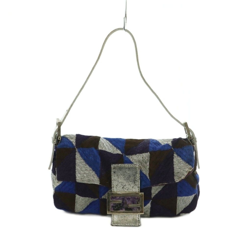 フェンディ FENDI マンマバケット ハンドバッグ パッチワーク 青 ブルー 紫 パープル 茶 ブラウン シルバーカラー /MI ■OS ■OH