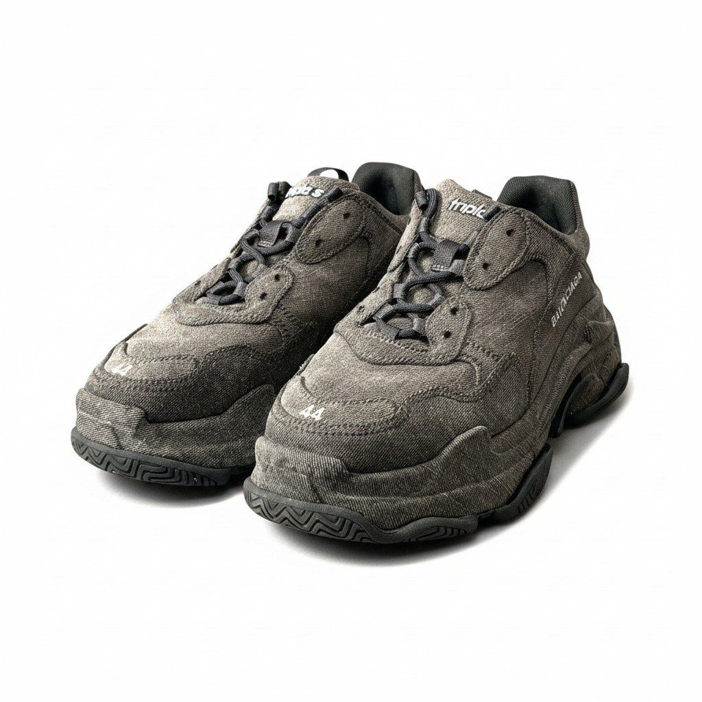 e18 《美品》 BALENCIAGA バレンシアガ トリプルエス デニム スニーカー TRIPLE S DENIM SNEAKERS 44 グレー シューズt18r