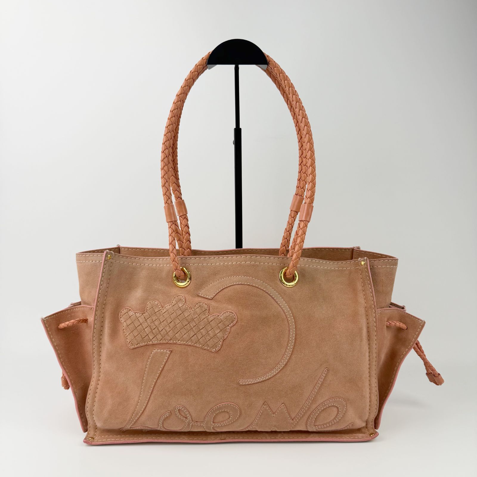 中古】LOEWE ロエベ アナグラム 型押し 編み込みハンドル トートバッグ 