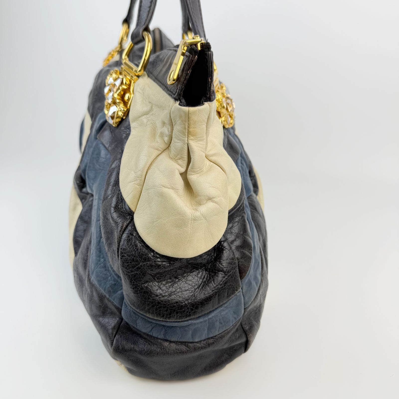 中古】MIU MIU ミュウミュウ ビジュー金具 パッチワーク ハンドバッグ