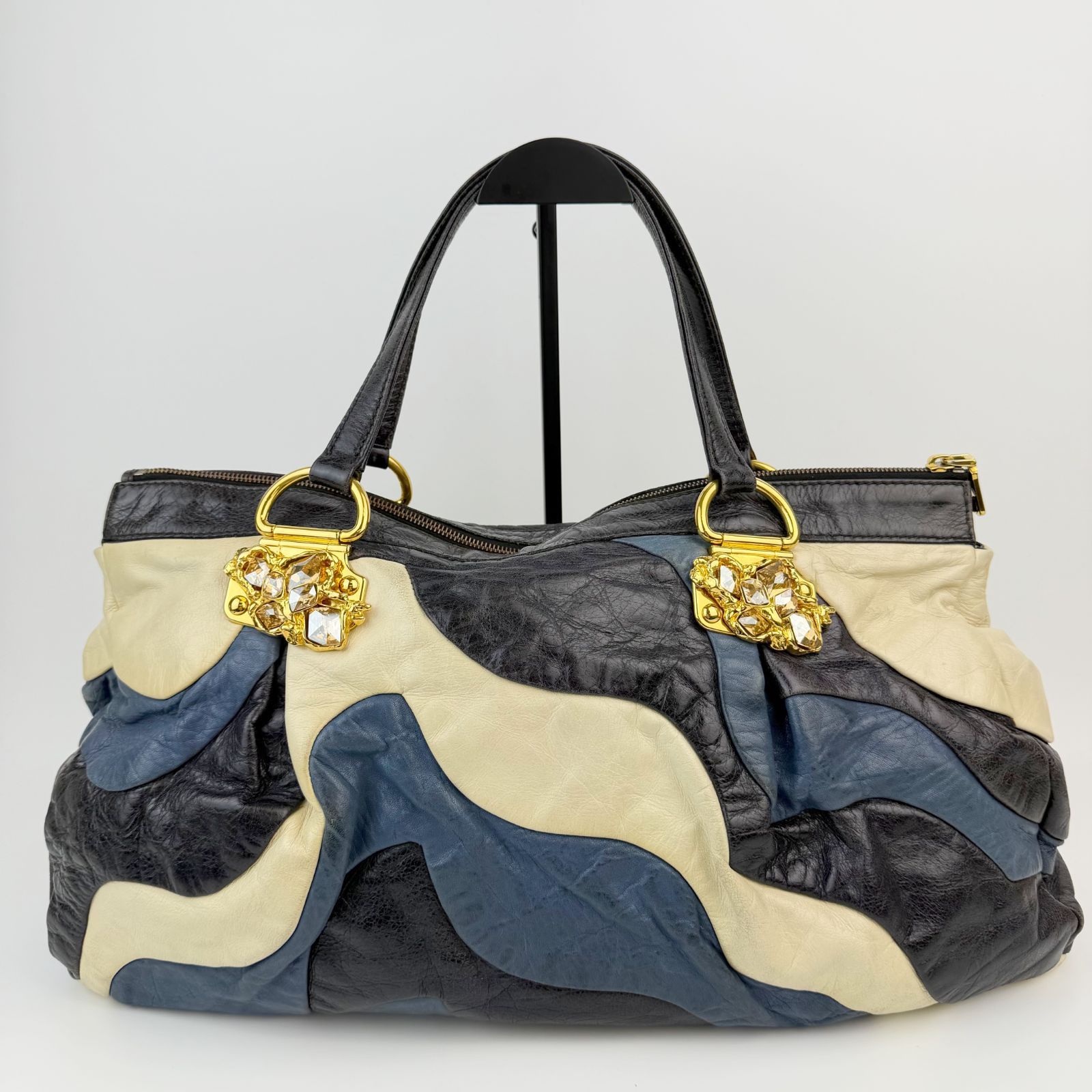 専用 【美品希少】ミュウミュウ パッチワーク ハンドバッグ vintage 中古】MIU MIU ミュウミュウ ビジュー金具 パッチワーク ハンドバッグ