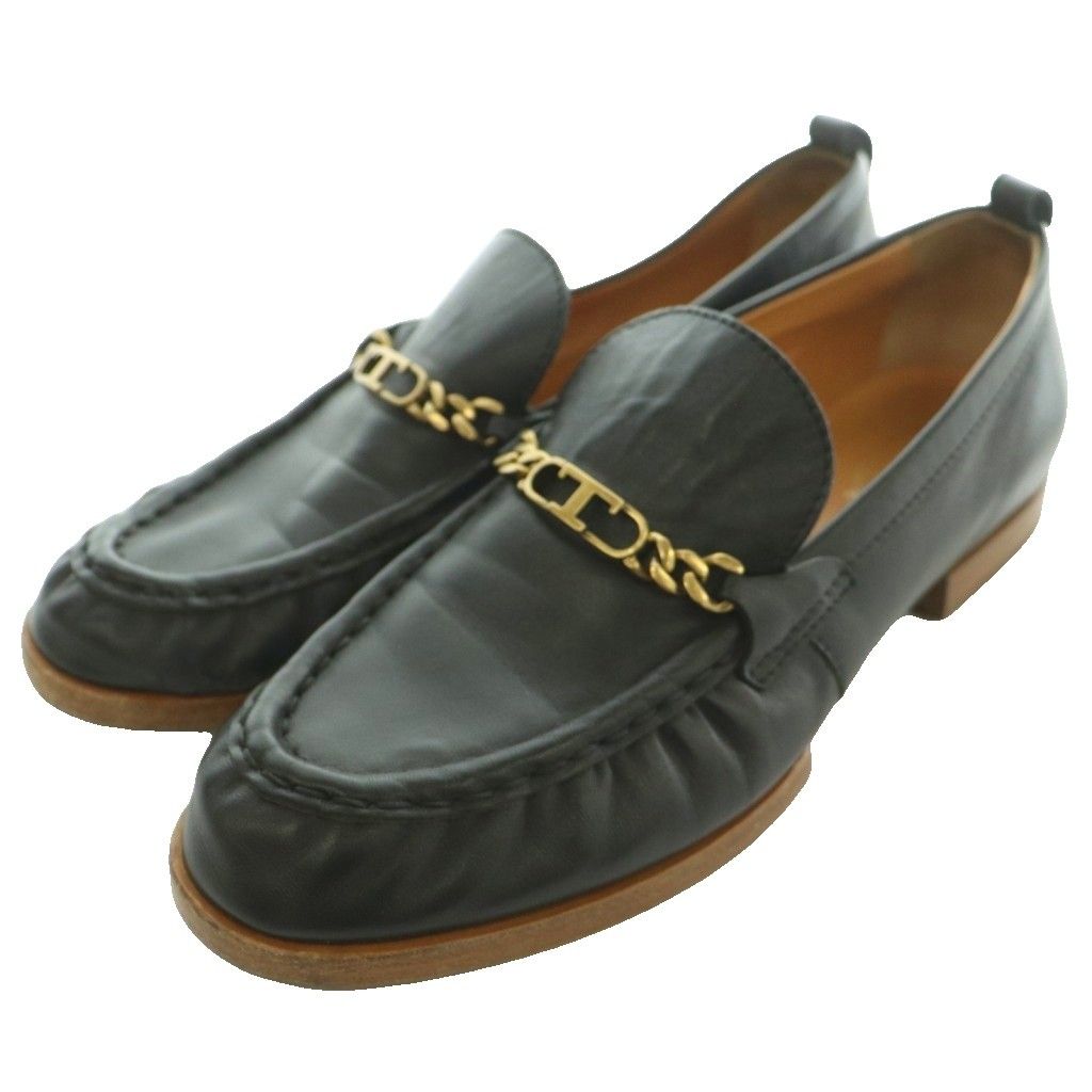 トッズ TOD'S Tチェーン タイムレス ローファー レザー チェーン 36 黒