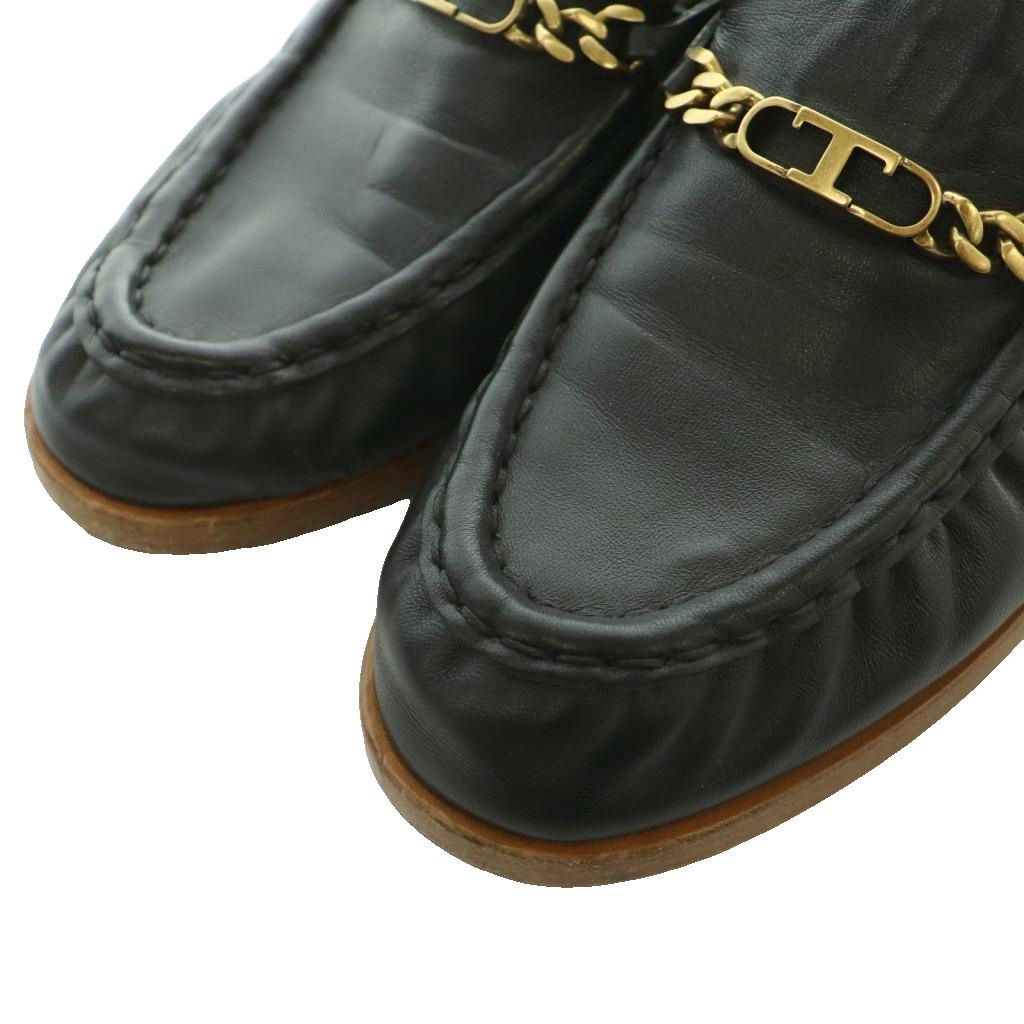 トッズ TOD'S Tチェーン タイムレス ローファー レザー チェーン 36 黒