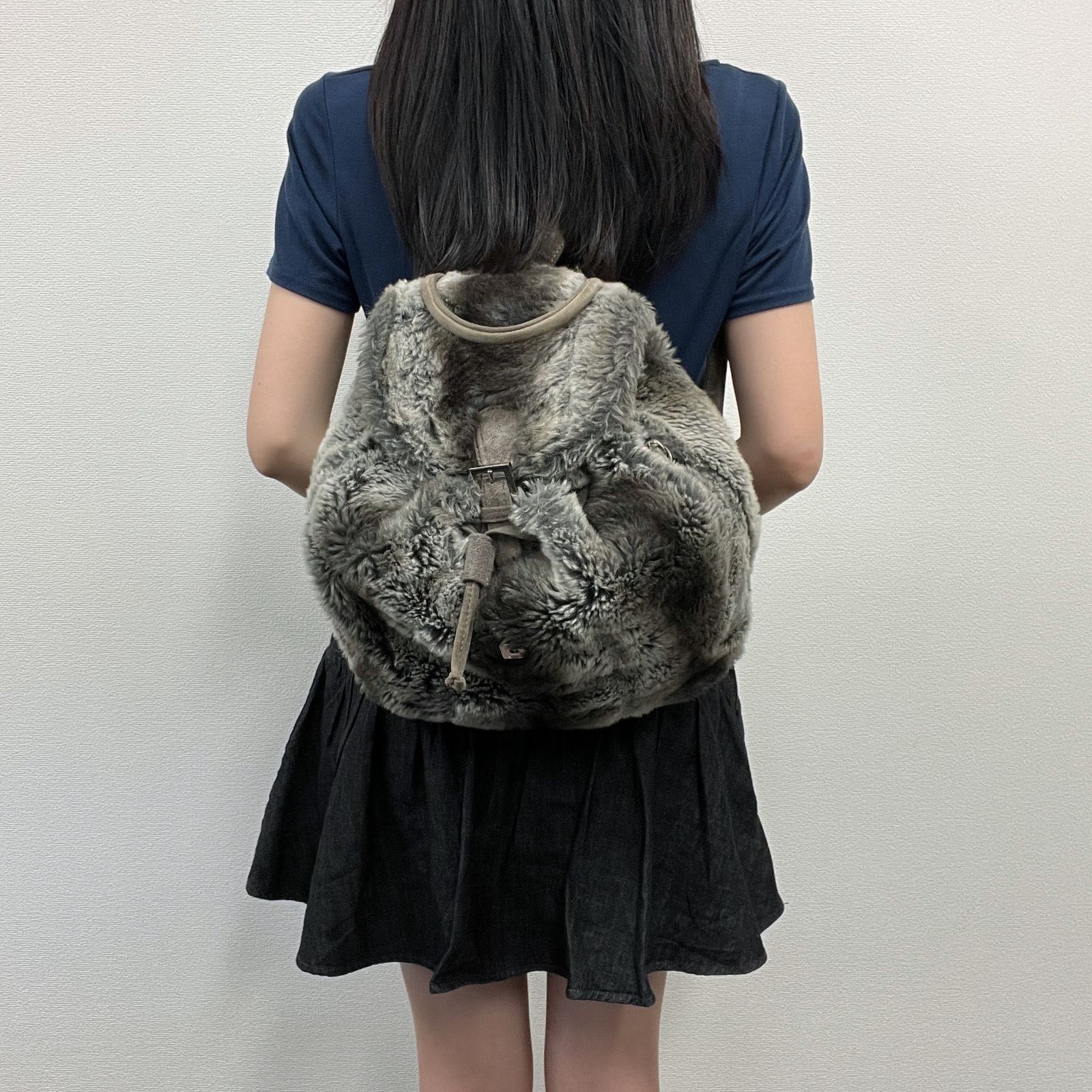 中古】FENDI フェンディ ズッカ柄裏地 リュックサック ファー スエード