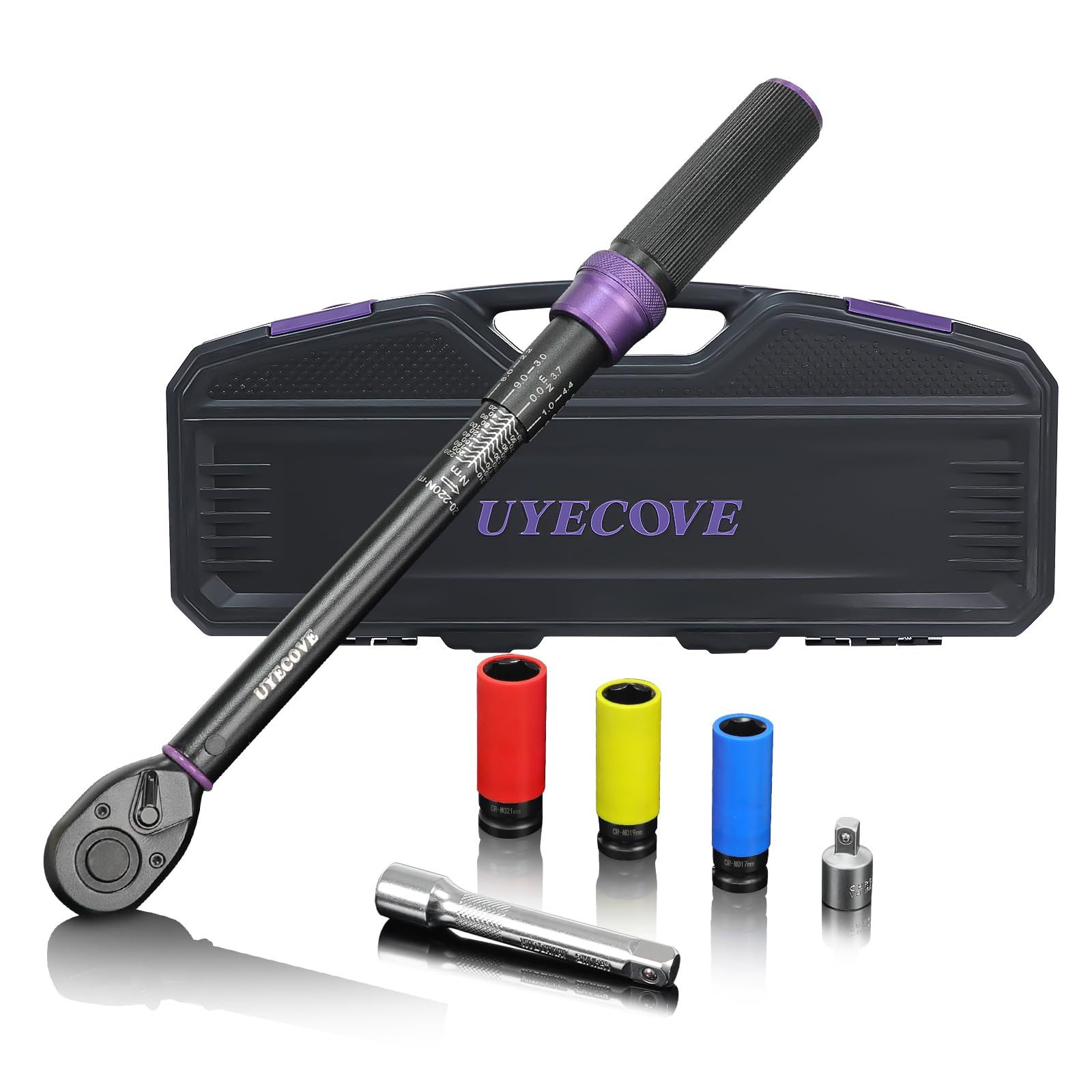 R★トルクレンチセット 【タイヤ交換 エンジン整備用】 1/2インチ 20-220N.m 6点ソケット プレセット型 高精度±3% ダブル目盛り 72歯薄型ヘッド 快速着脱 小型軽量 校正証明書&収納ケース付き | 車 バイク 自動車 オート c2dc1c39