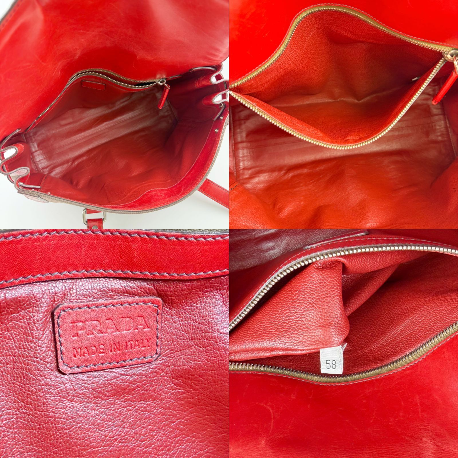 中古】PRADA プラダ ロック金具 フレーム キャンバス レザー ボストン