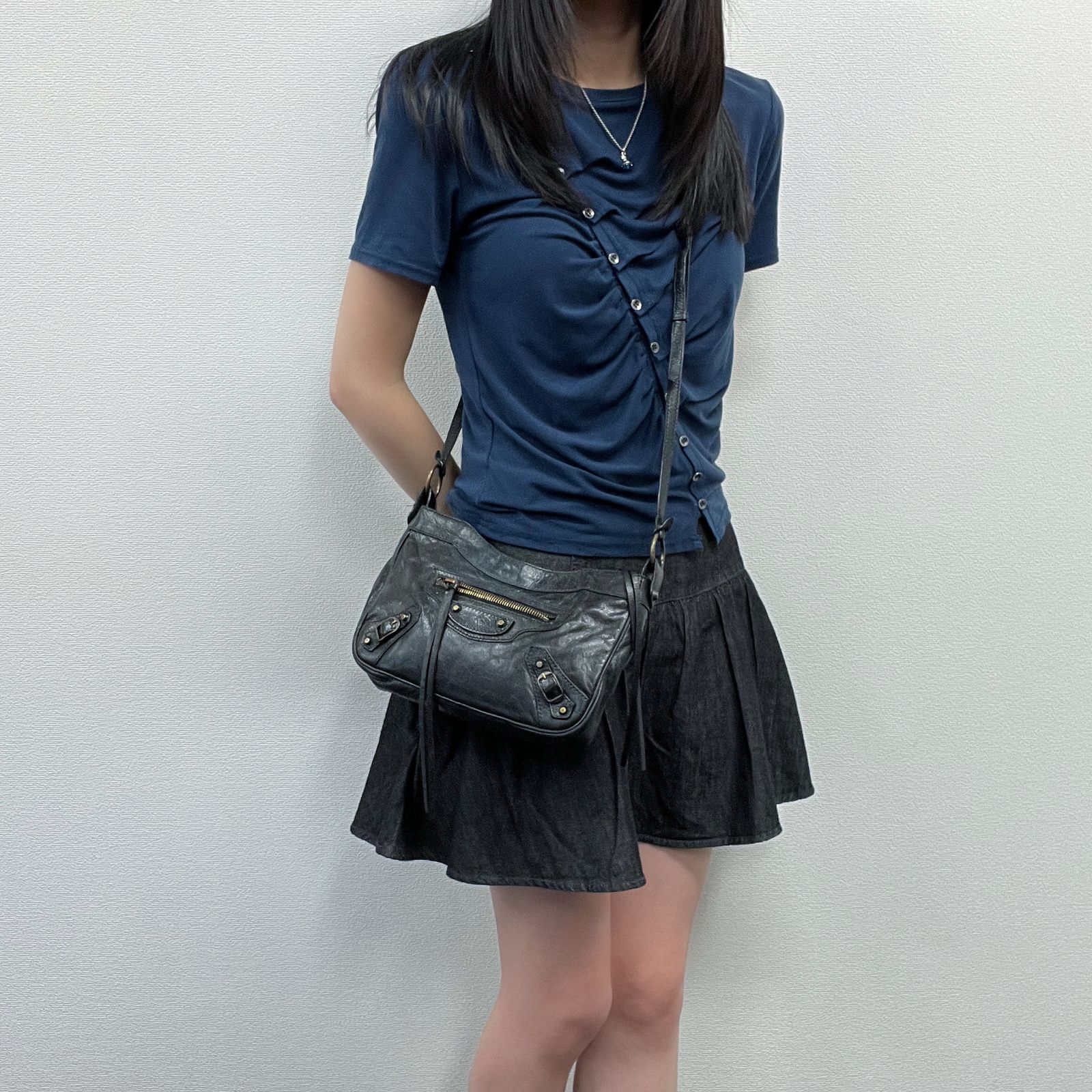【中古】BALENCIAGA バレンシアガ クラシック ヒップ ショルダーバッグ レザー グレー ヴィンテージ レディース HIBUOCHI VINTAGE hboc260615a28