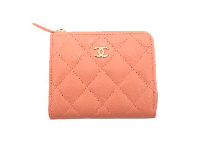 CHANEL シャネル バッグ マトラッセ L型ZIP財布 コーラルピンク/GP キャビアスキン ｻｲﾌ･小物 コインケース キャビアスキン ピンク レディース【中古】431
