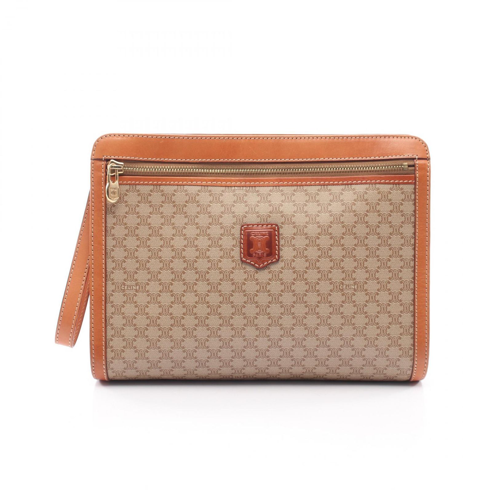 セリーヌ CELINE セカンドバッグ クラッチバッグ マカダム ベージュ/ブラウン PVCコーティングキャンバス レザー マカダム セカンドバッグ メンズ Used B